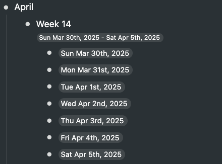 Calendar example with week range enabled, and dates that cross over